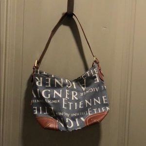 Etienne Aigner Hobo Bag Navy Cream Denim